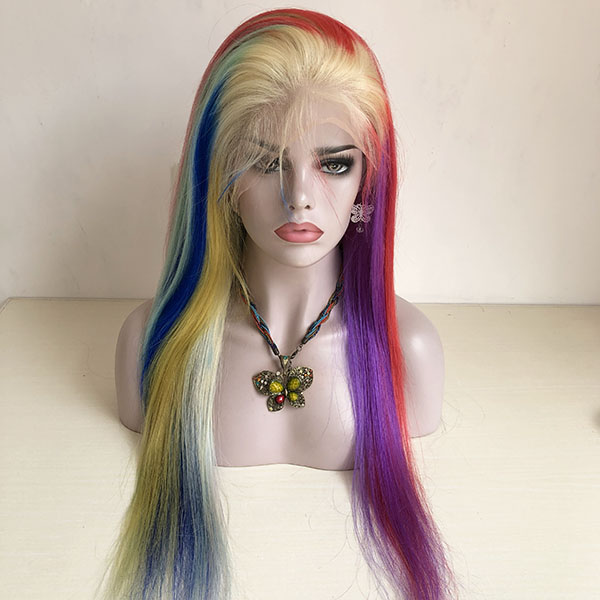 Human hair rainbow wig hotsell